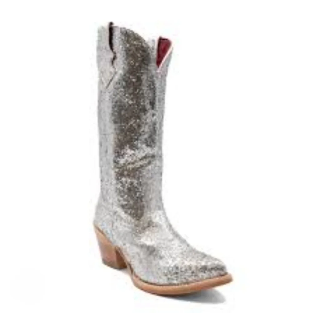 Ferrini Dazzle Glitter Silver Ladies Snipped Toe Boots Women's 7 1/2B - Picture 1 of 5